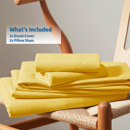Yellow Duvet Cover Queen Size - Soft Double Brushed Queen Duvet Cover Set, 3 Piece, with Button Closure, 1 Duvet Cover 90x90 inches and 2 Pillow Shams