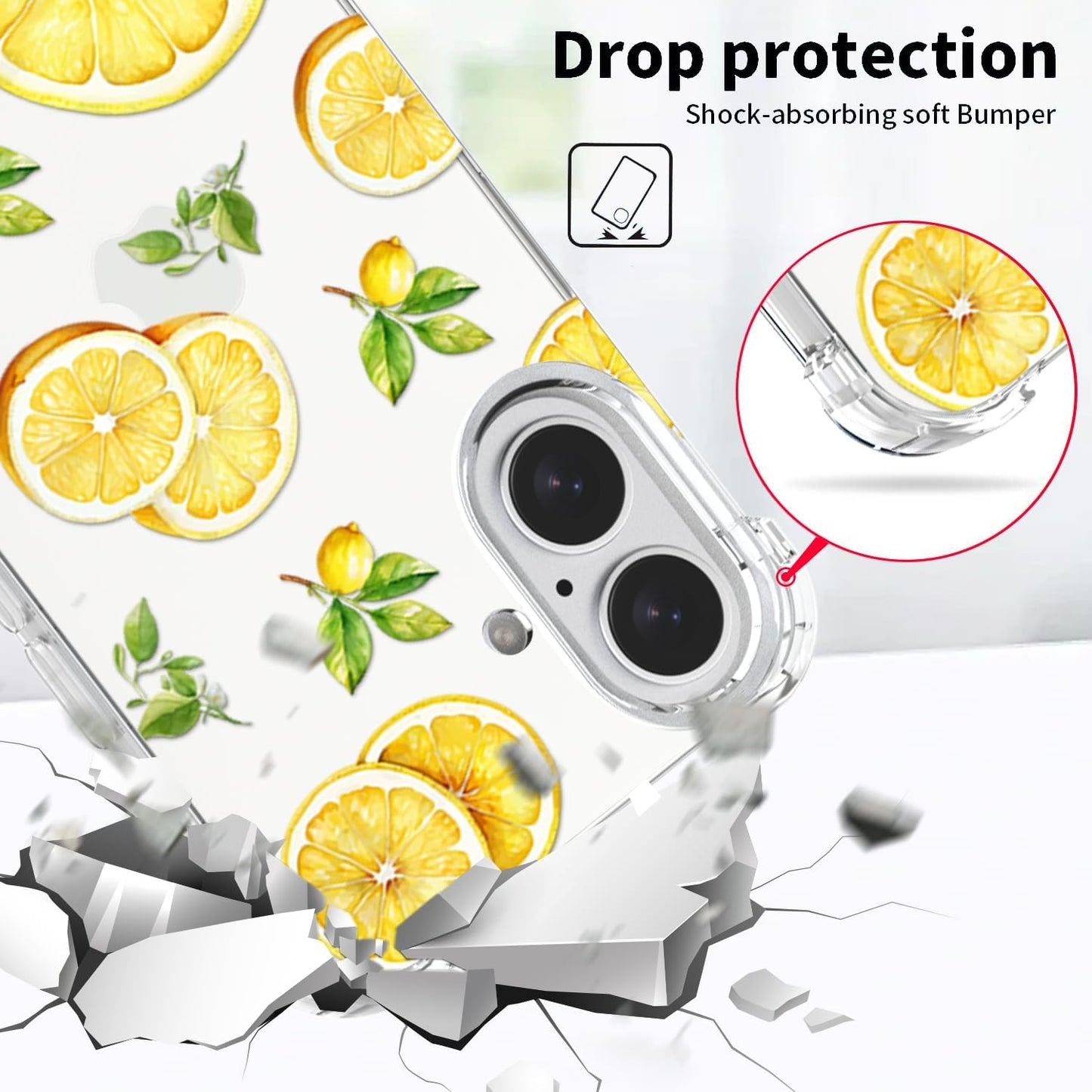 Compatible with iPhone 17 Case Lemon Style, Cute Cartoon Fruits Pattern Flexible TPU Protective Clear Case for iPhone 17