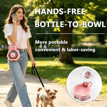 2-in-1 Crossbody Portable Dog Water Bottle with Foldable Bowl Base, 13.5oz, Adjustable Water Flow, Ideal for Small & Medium Dogs on Daily Walks and Pet Trips （Yellow）