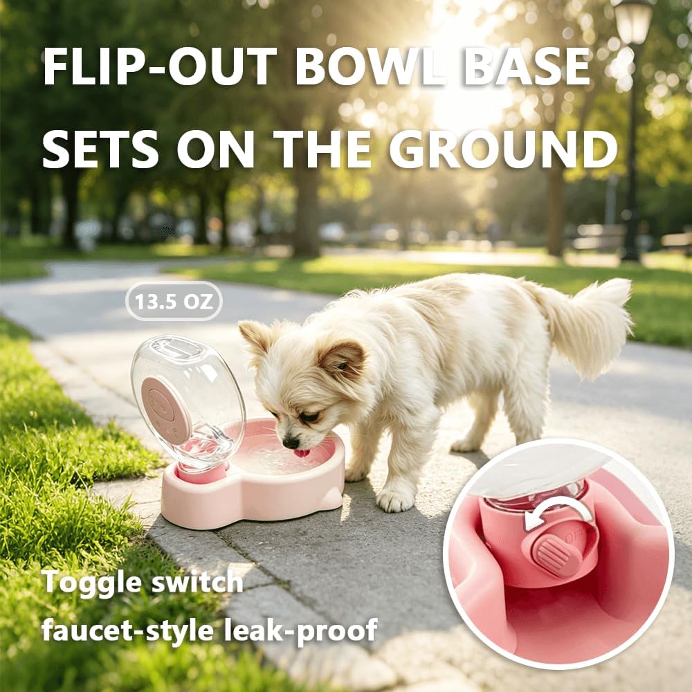 2-in-1 Crossbody Portable Dog Water Bottle with Foldable Bowl Base, 13.5oz, Adjustable Water Flow, Ideal for Small & Medium Dogs on Daily Walks and Pet Trips （Yellow）