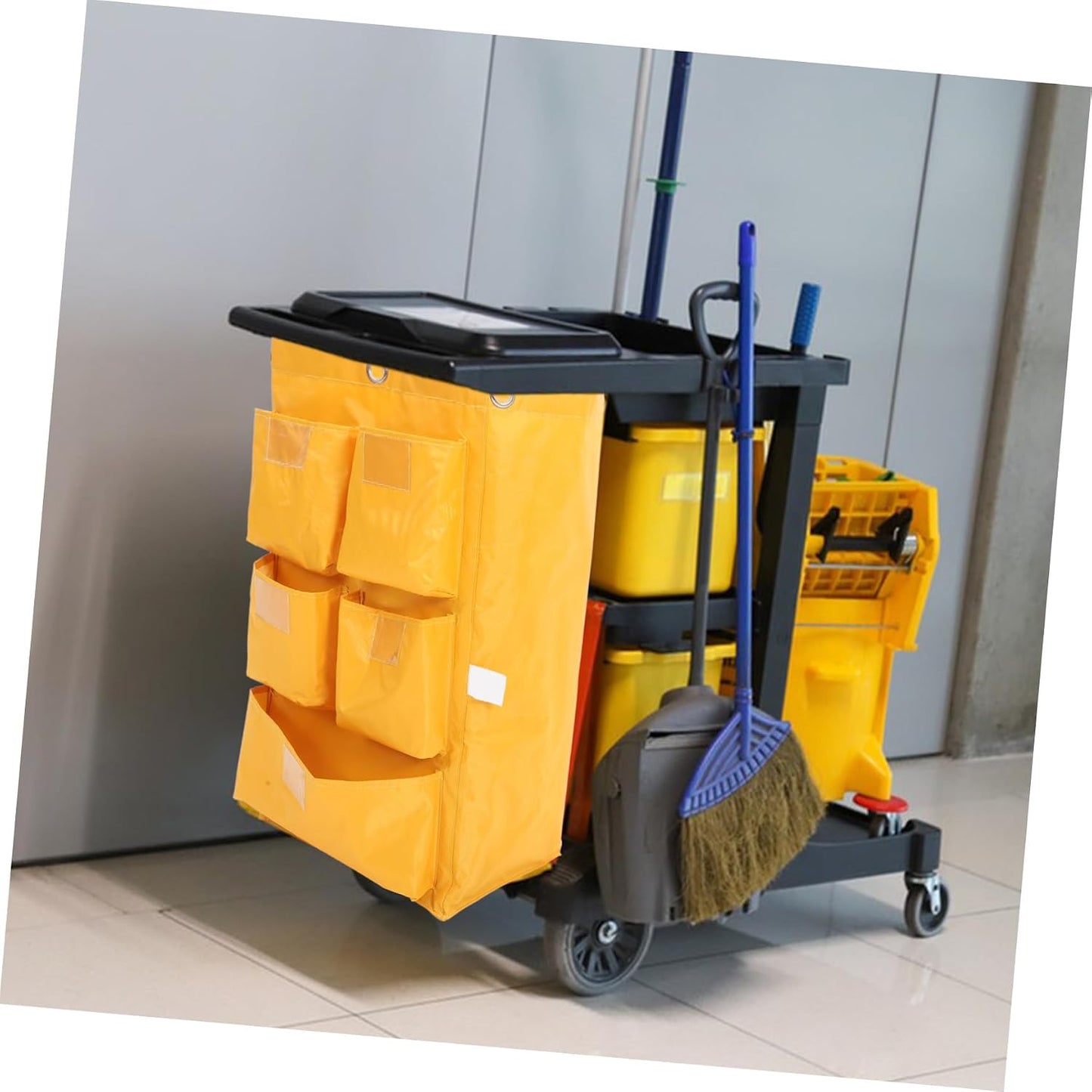 BESTOYARD Waterproof Janitorial Cart Bag Heavy-Duty Cleaning Cart Pouch for Housekeeping Trash Collection and Hotel Use Replacement Janitorial Cleaning Bag Detachable Design