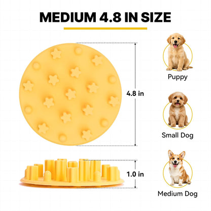 Slow Feeder Insert for Cat and Dog Bowls, Medium 4.8 Inch, Yellow | Soft Silicone with 19 Suction Cups, Removable for Easy Cleaning and Best on Smooth, Flat-Bottom Surfaces