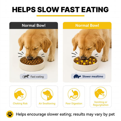 Slow Feeder Insert for Cat and Dog Bowls, Medium 4.8 Inch, Yellow | Soft Silicone with 19 Suction Cups, Removable for Easy Cleaning and Best on Smooth, Flat-Bottom Surfaces