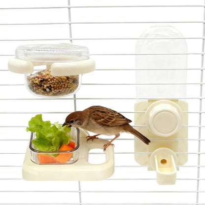Bird Water Dispenser Bird Cage Feeder Accessories for Parakeet(3Pcs) | Plastic,Yellow,Automatic,Installation,Washable,Detachable,with two bird feeders,for Parrots, Cockatiels, Finches, Budgies