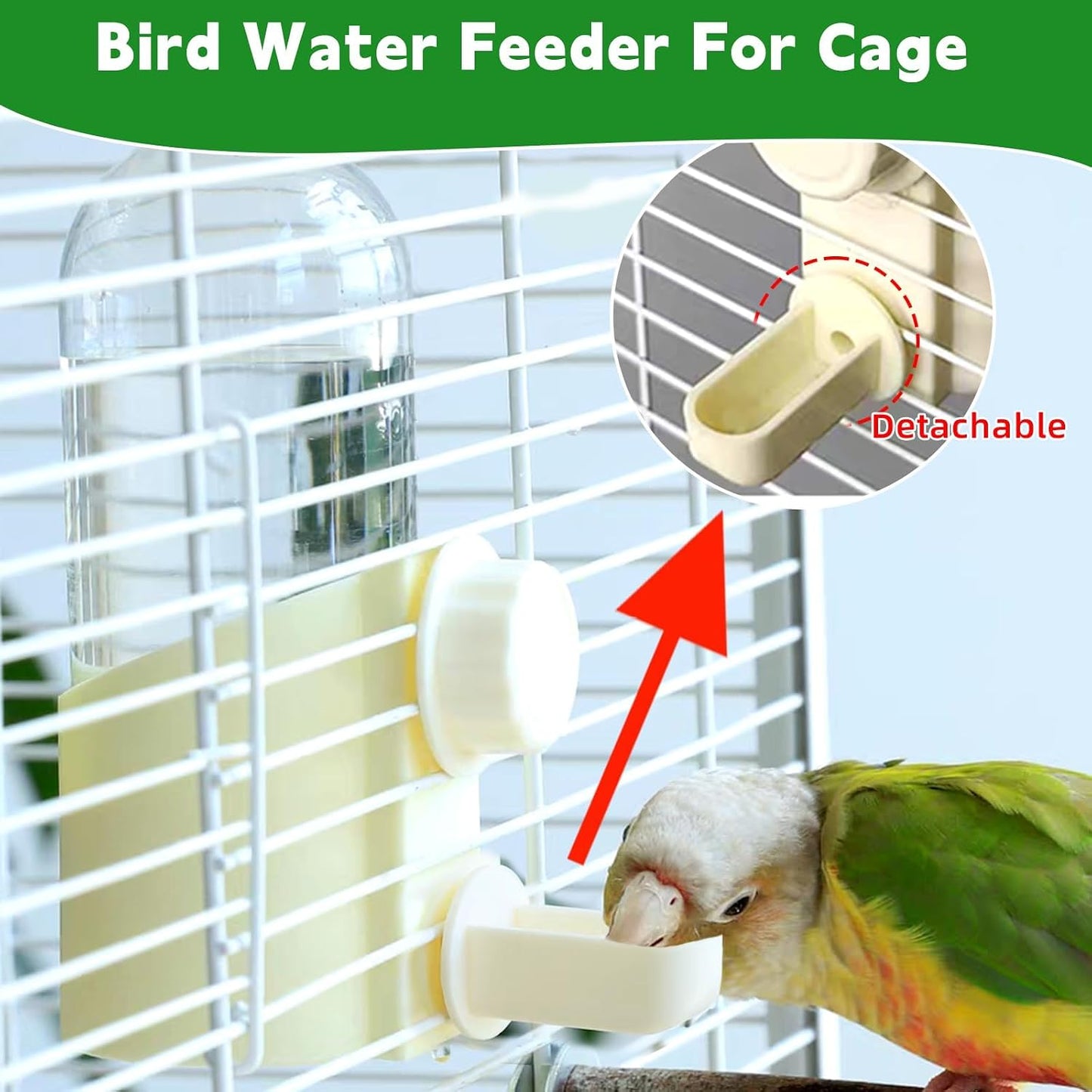 Bird Water Dispenser Bird Cage Feeder Accessories for Parakeet(3Pcs) | Plastic,Yellow,Automatic,Installation,Washable,Detachable,with two bird feeders,for Parrots, Cockatiels, Finches, Budgies