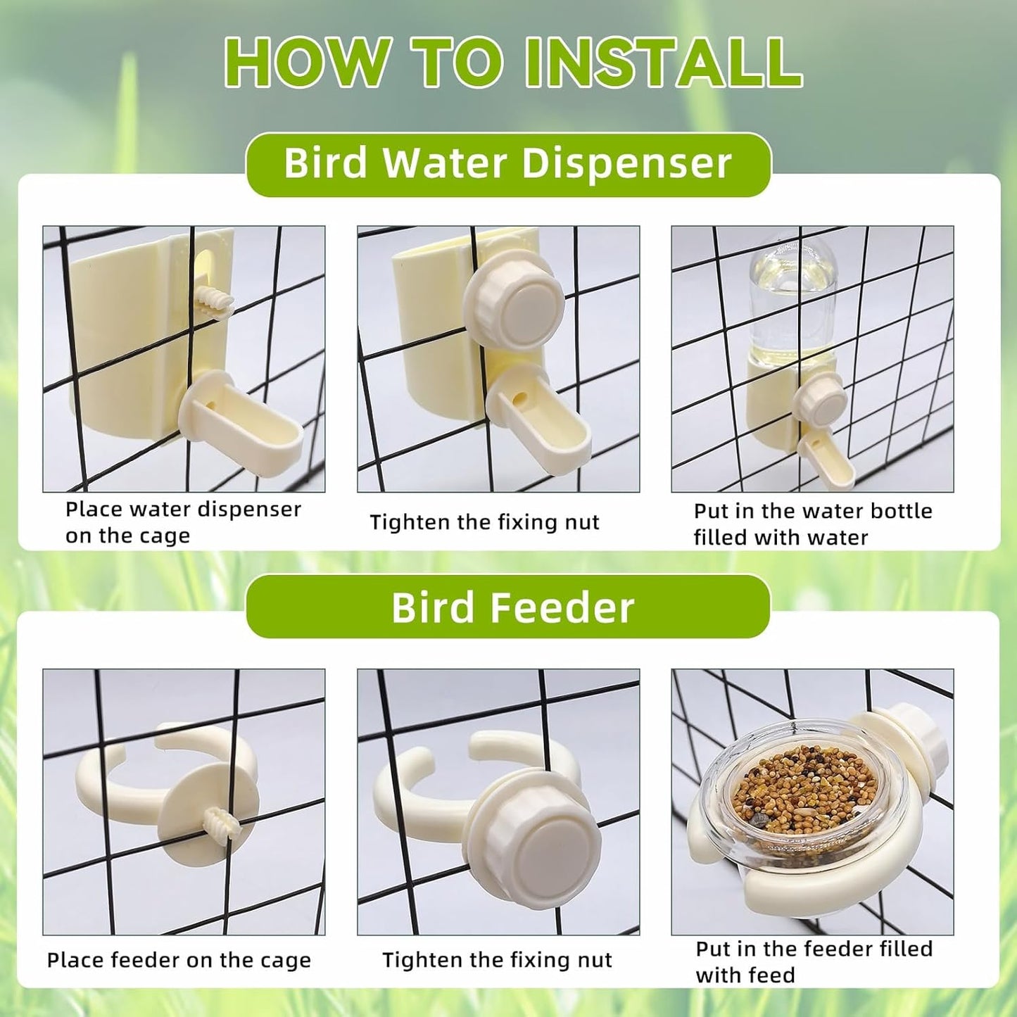 Bird Water Dispenser Bird Cage Feeder Accessories for Parakeet(3Pcs) | Plastic,Yellow,Automatic,Installation,Washable,Detachable,with two bird feeders,for Parrots, Cockatiels, Finches, Budgies