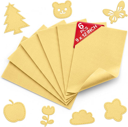 Pastel Yellow Soft Felt Sheets for Crafts, 9" x 12", 1.6mm Thick, 6 Pcs | Premium Felt Fabric for Sewing, Kids' Crafts, DIY Projects, Embroidery, School & Home Art Supplies