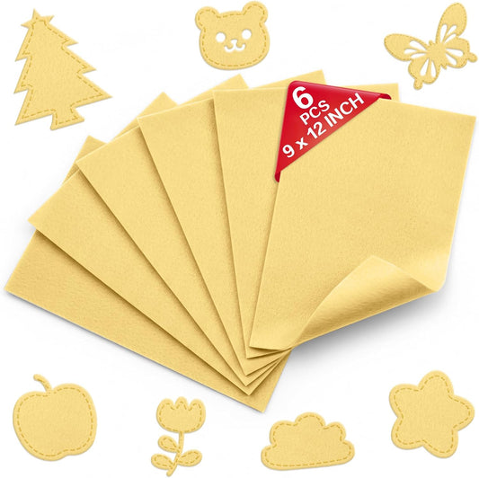 Pastel Yellow Soft Felt Sheets for Crafts, 9" x 12", 1.6mm Thick, 6 Pcs | Premium Felt Fabric for Sewing, Kids' Crafts, DIY Projects, Embroidery, School & Home Art Supplies