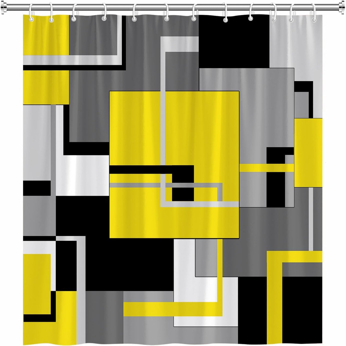 Yellow Shower Curtain Black White Gray Geometric Abstract Mid Century Modern Minimalist Fashion Home Fabric Bathroom Decor Set Include Hooks 47Wx70H Inch