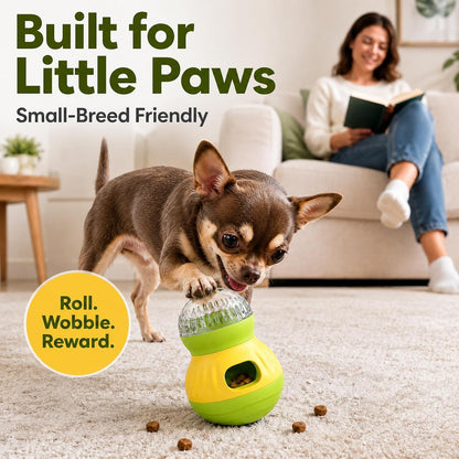 Dog Treat Dispensing Puzzle Toy Puppy Interactive Toys Slow Feeder | Adjustable Pet Food Dispenser Wobble Tumbler Toy Enrichment Ball for Small Dogs & Cats to Keep Them Busy Mental Stimulation