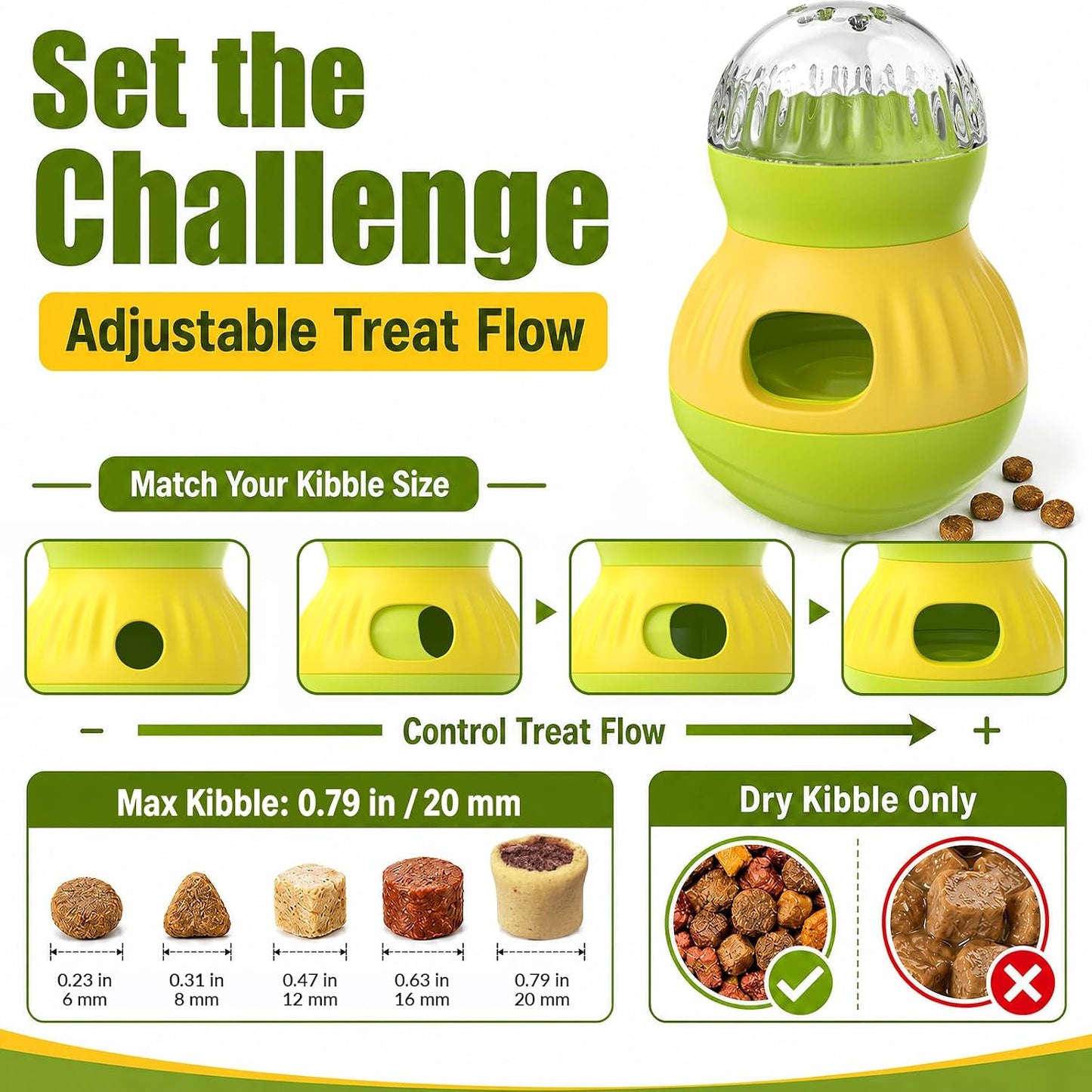 Dog Treat Dispensing Puzzle Toy Puppy Interactive Toys Slow Feeder | Adjustable Pet Food Dispenser Wobble Tumbler Toy Enrichment Ball for Small Dogs & Cats to Keep Them Busy Mental Stimulation