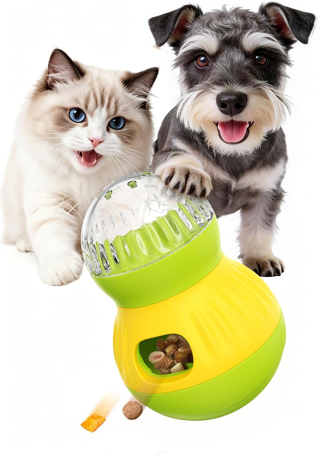Dog Treat Dispensing Puzzle Toy Puppy Interactive Toys Slow Feeder | Adjustable Pet Food Dispenser Wobble Tumbler Toy Enrichment Ball for Small Dogs & Cats to Keep Them Busy Mental Stimulation