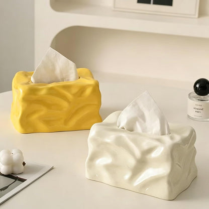Ceramic Tissue Box Cover Modern Decorative Organizer for Facial Tissues Holder, Farmhouse Style Home Decor for Bathroom, Bedroom, Living Room & Office (Square Yellow)