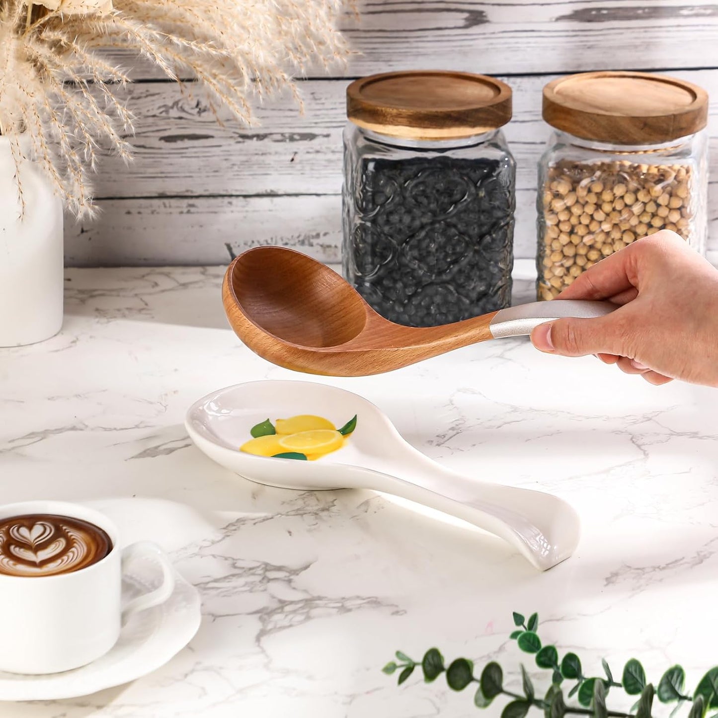 Lemon Spoon Rest for Stove Top, Ceramic Spoon Holder Kitchen Counter, Summer Kitchen Decoration Utensil Rest for Spoons Ladles Spatulas, Coffee Bar Accessories, Housewarming Gift for Home Cooks