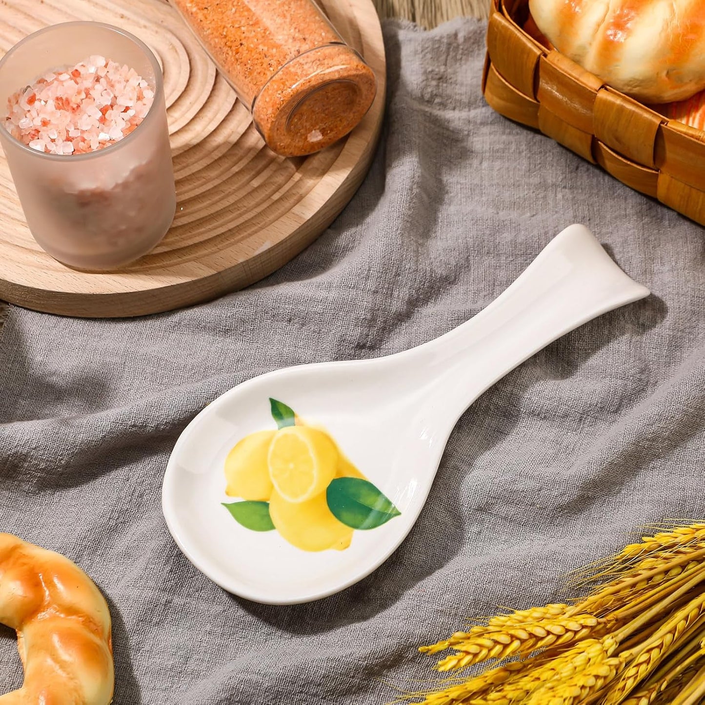 Lemon Spoon Rest for Stove Top, Ceramic Spoon Holder Kitchen Counter, Summer Kitchen Decoration Utensil Rest for Spoons Ladles Spatulas, Coffee Bar Accessories, Housewarming Gift for Home Cooks