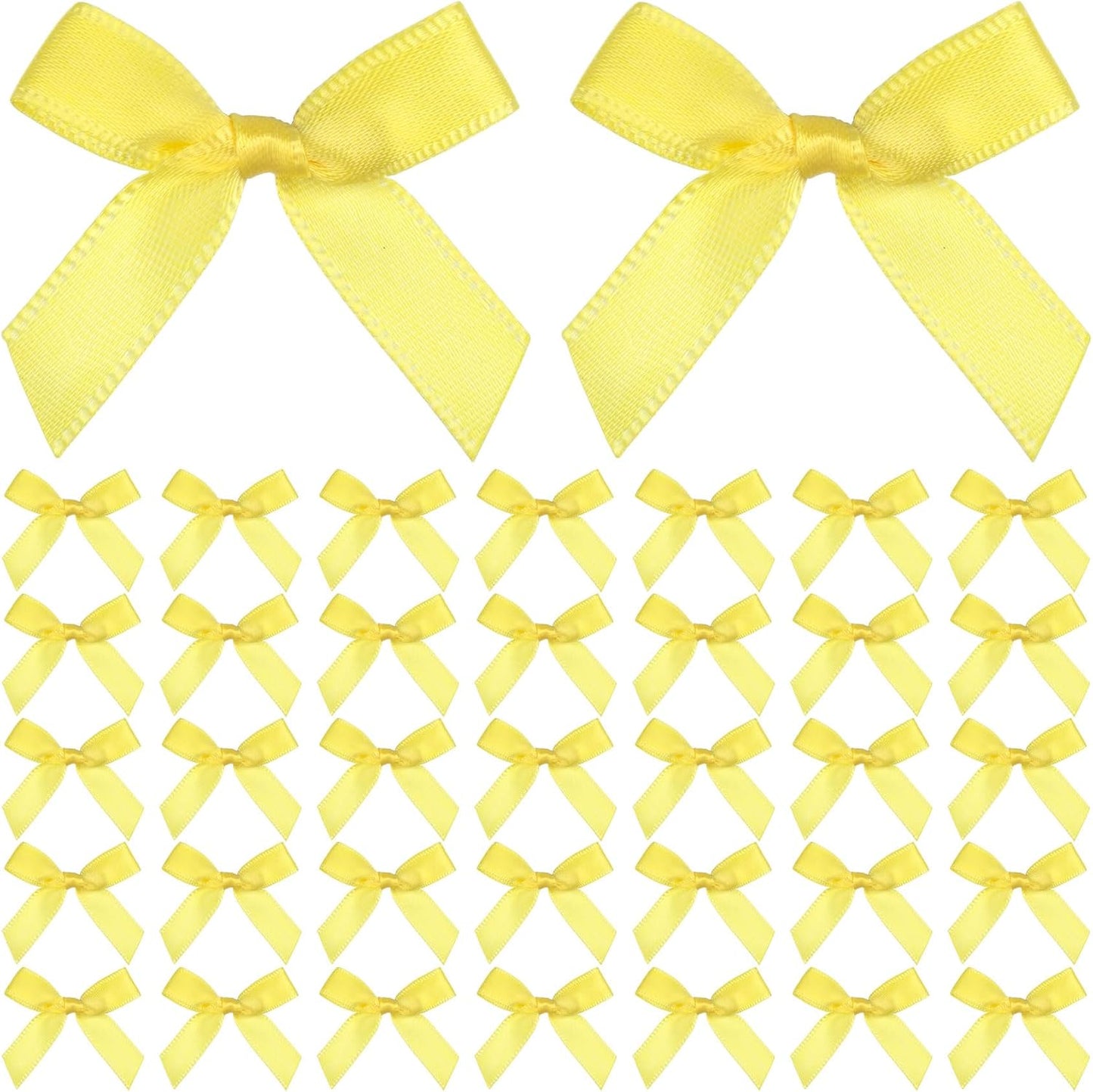 70pcs Mini Ribbon Bows for Craft, Small Satin Ribbon Bow, Soft Bowknot Sewing Accessories for Flowers Bakery Gift Wrapping Christmas Wedding Birthday Party Decoration- Yellow