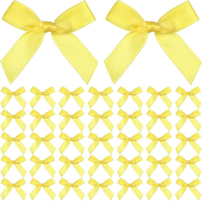 70pcs Mini Ribbon Bows for Craft, Small Satin Ribbon Bow, Soft Bowknot Sewing Accessories for Flowers Bakery Gift Wrapping Christmas Wedding Birthday Party Decoration- Yellow