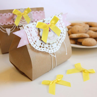 70pcs Mini Ribbon Bows for Craft, Small Satin Ribbon Bow, Soft Bowknot Sewing Accessories for Flowers Bakery Gift Wrapping Christmas Wedding Birthday Party Decoration- Yellow