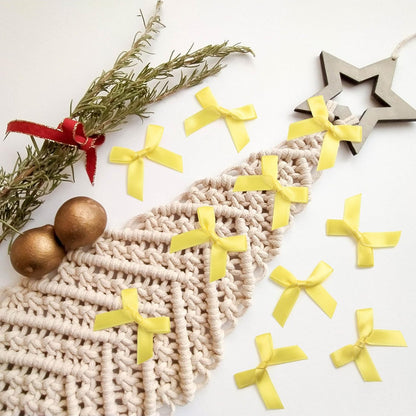 70pcs Mini Ribbon Bows for Craft, Small Satin Ribbon Bow, Soft Bowknot Sewing Accessories for Flowers Bakery Gift Wrapping Christmas Wedding Birthday Party Decoration- Yellow
