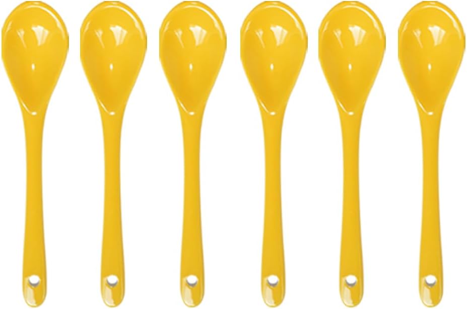 6 pcs Yellow Porcelain Egg Spoons Ceramic Spoons 4.7 inch Coffee Dessert Yogurt Tea Milky Tea