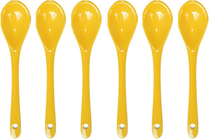 6 pcs Yellow Porcelain Egg Spoons Ceramic Spoons 4.7 inch Coffee Dessert Yogurt Tea Milky Tea