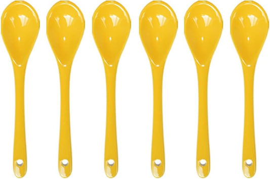 6 pcs Yellow Porcelain Egg Spoons Ceramic Spoons 4.7 inch Coffee Dessert Yogurt Tea Milky Tea