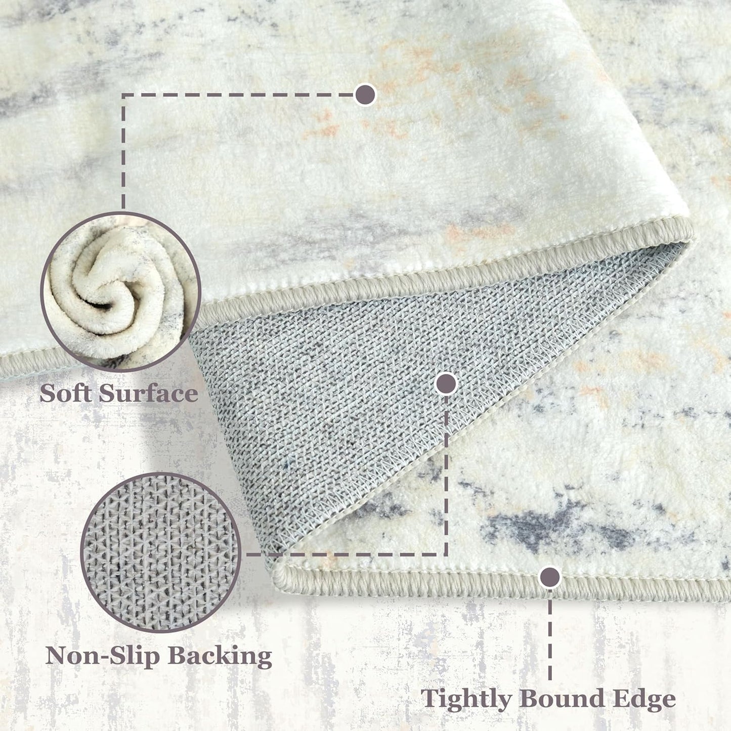 2x3 Washable Rug Small Area Rugs Non Slip Low Pile Modern Abstract | Throw Carpet for Bathroom Entryway Entry Entrance Bedroom Bedside Kitchen Floor Indoor Neutral Grey and Pale Yellow