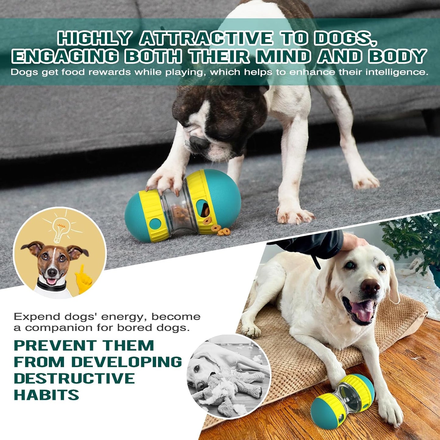 Dog Enrichment Toys, Slow Feeder Puzzle Toy for Cats & Dogs - Interactive Treat Dispenser, Mental Enrichment for Small/Medium Pets (Yellow-Green)