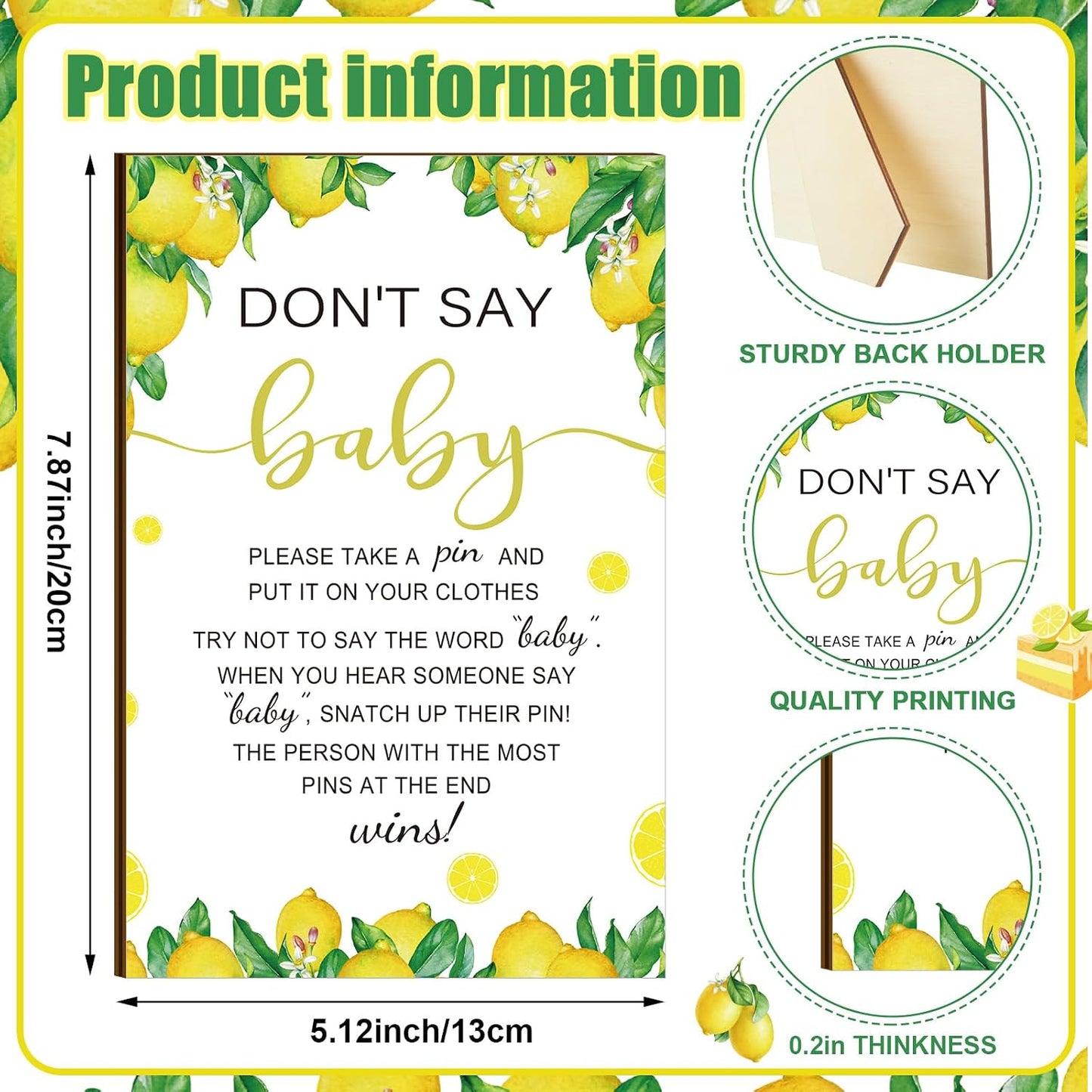 321 Pcs A Little Lemon Is On The Way Shower Game Supplies Include 250 Activity Cards 20 Pencils 1 Don't Say Sign 50 Clothespins for Bingo Game Party Decor