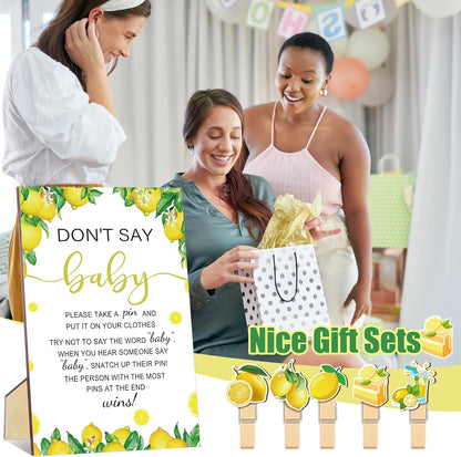 321 Pcs A Little Lemon Is On The Way Shower Game Supplies Include 250 Activity Cards 20 Pencils 1 Don't Say Sign 50 Clothespins for Bingo Game Party Decor