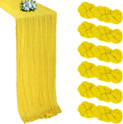 6 Pack Yellow Cheesecloth Table Runner 10FT Boho Cheese Cloths Gauze Fabric Table Runners 120 Inch Rustic Sheer for Summer Wedding Birthday Party Baby Shower Holiday Home