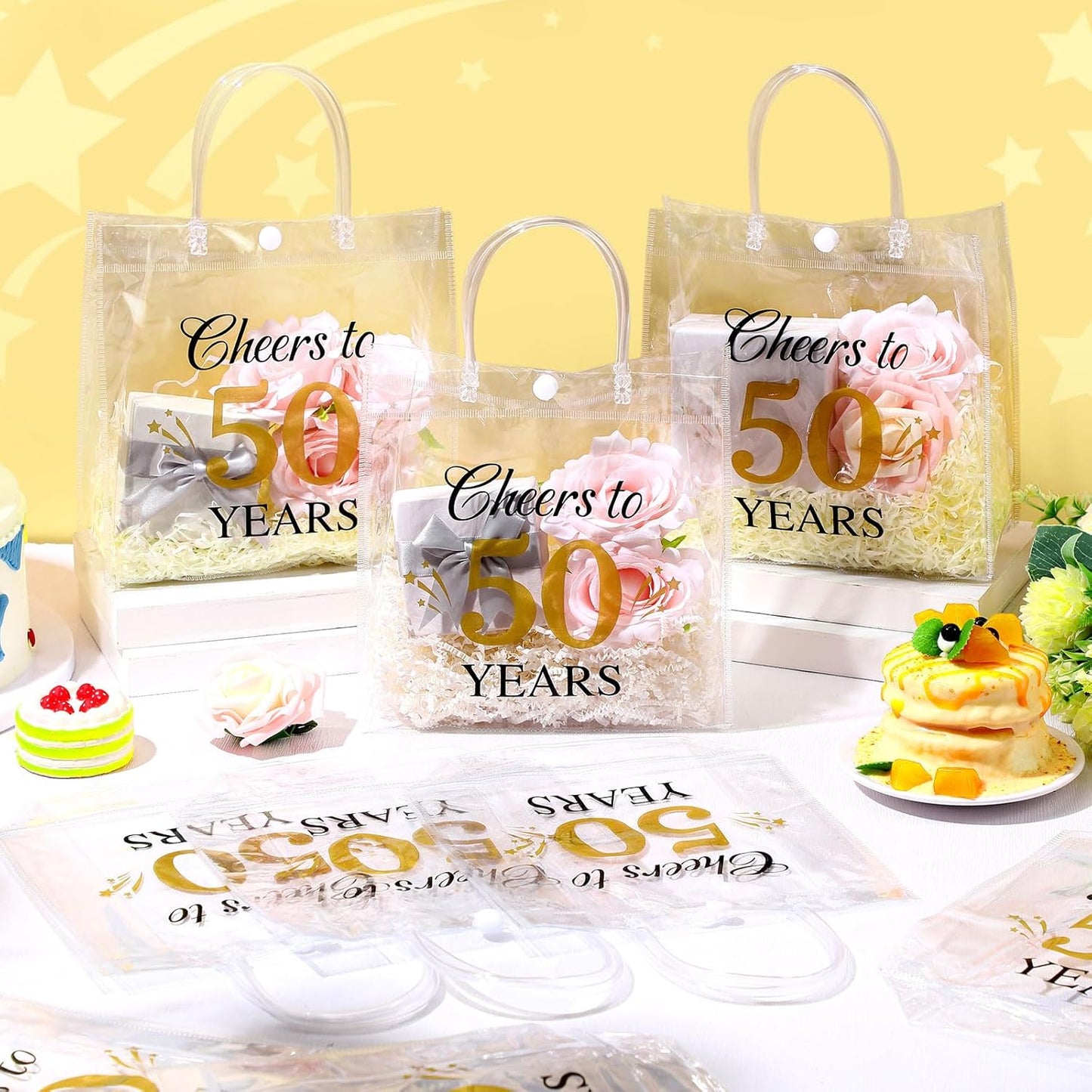24 Pcs Capri Lemon Party Gift Bags Clear Blue Tiles Lemon Goodie Bags with Handle 8 x 8 x 3.15 Inch Return Gift Wrap Totes Italian Gifts for Women Guests Amalfi Coast Party Birthday Supplies