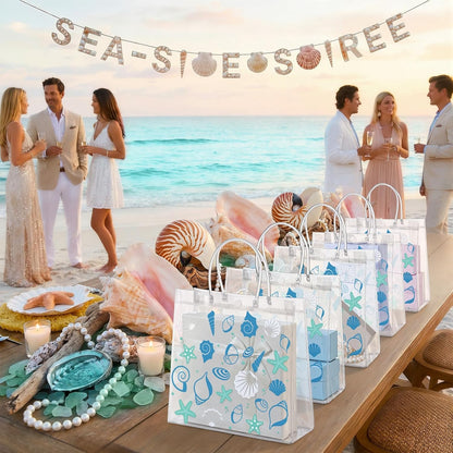 24 Pcs Capri Lemon Party Gift Bags Clear Blue Tiles Lemon Goodie Bags with Handle 8 x 8 x 3.15 Inch Return Gift Wrap Totes Italian Gifts for Women Guests Amalfi Coast Party Birthday Supplies