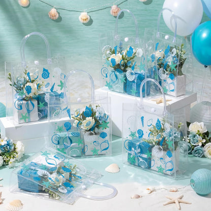 24 Pcs Capri Lemon Party Gift Bags Clear Blue Tiles Lemon Goodie Bags with Handle 8 x 8 x 3.15 Inch Return Gift Wrap Totes Italian Gifts for Women Guests Amalfi Coast Party Birthday Supplies