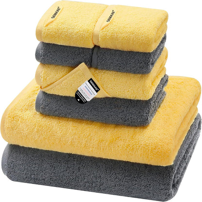8-Piece Cotton Bath Towel Set with Hanging Loops for Bathroom, Yellow&Gray | Complete starter set for daily showers, sink-side use, small bathrooms, and guest baths, OEKO-TEX certified, easy care