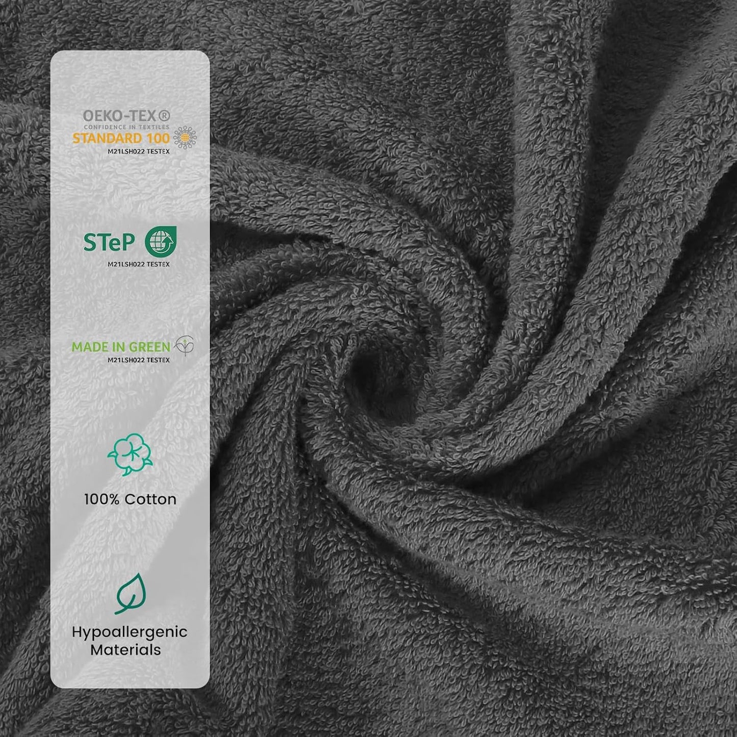 8-Piece Cotton Bath Towel Set with Hanging Loops for Bathroom, Yellow&Gray | Complete starter set for daily showers, sink-side use, small bathrooms, and guest baths, OEKO-TEX certified, easy care