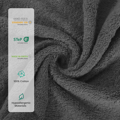 8-Piece Cotton Bath Towel Set with Hanging Loops for Bathroom, Yellow&Gray | Complete starter set for daily showers, sink-side use, small bathrooms, and guest baths, OEKO-TEX certified, easy care