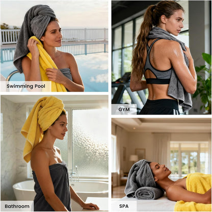 8-Piece Cotton Bath Towel Set with Hanging Loops for Bathroom, Yellow&Gray | Complete starter set for daily showers, sink-side use, small bathrooms, and guest baths, OEKO-TEX certified, easy care