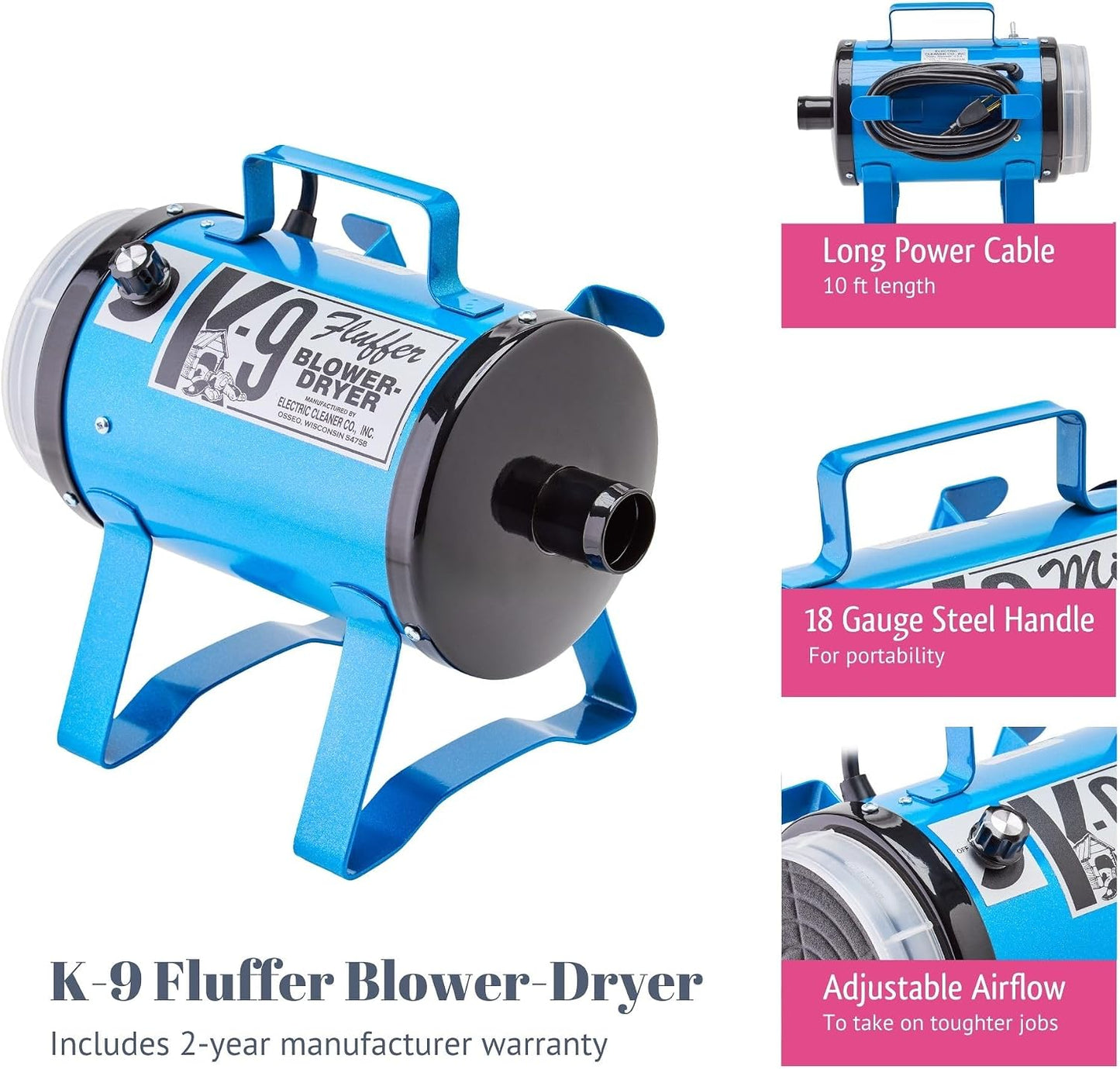K9 Fluffer Dog Dryer – Powerful, Portable Grooming Blower for Dogs and Pets, Yellow