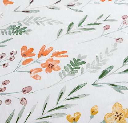 Queen Size Comforter Set Yellow Flowers & Green Botanical Pattern Printed on White 100% Cotton Fabric, Ultra Soft Microfiber Inner Fill 3Pcs Bedding Set