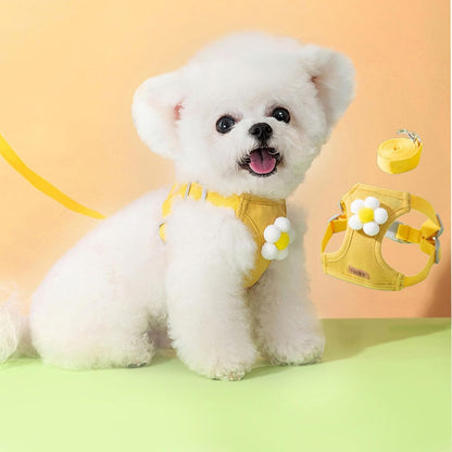 Dog Harness Backpack Cute Small Dog Vest Harness and Leash Set Plaid Soft Mesh Flower Pattern Dog Harness with Adjustable Travel Leash for Puppy Small Tiny Small Medium Dogs (Large, Yellow Flower)