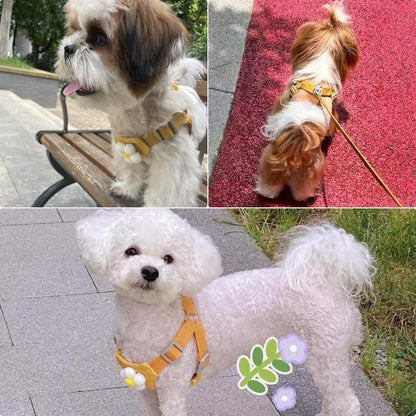 Dog Harness Backpack Cute Small Dog Vest Harness and Leash Set Plaid Soft Mesh Flower Pattern Dog Harness with Adjustable Travel Leash for Puppy Small Tiny Small Medium Dogs (Large, Yellow Flower)