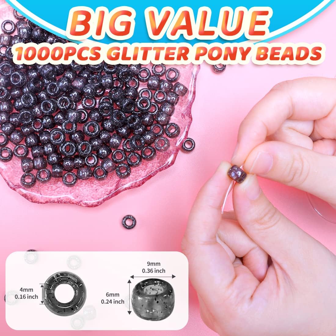 Glitter Pony Beads(1000pcs Dark Yellow Glitter), Beads for Jewelry Making, Beading Supplies, Arts & Crafts Materials for Jewelry Making.