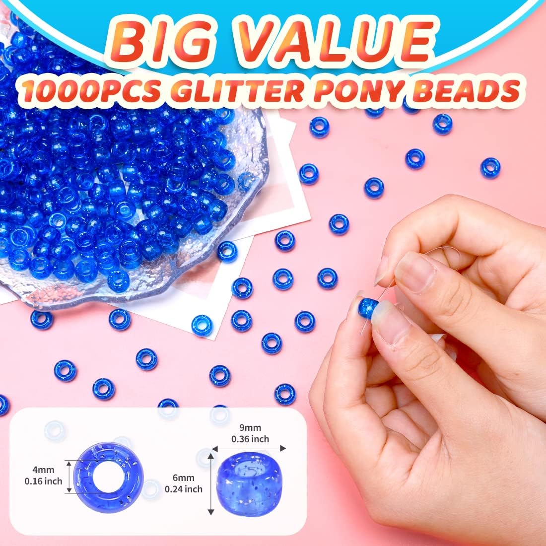Glitter Pony Beads(1000pcs Dark Yellow Glitter), Beads for Jewelry Making, Beading Supplies, Arts & Crafts Materials for Jewelry Making.