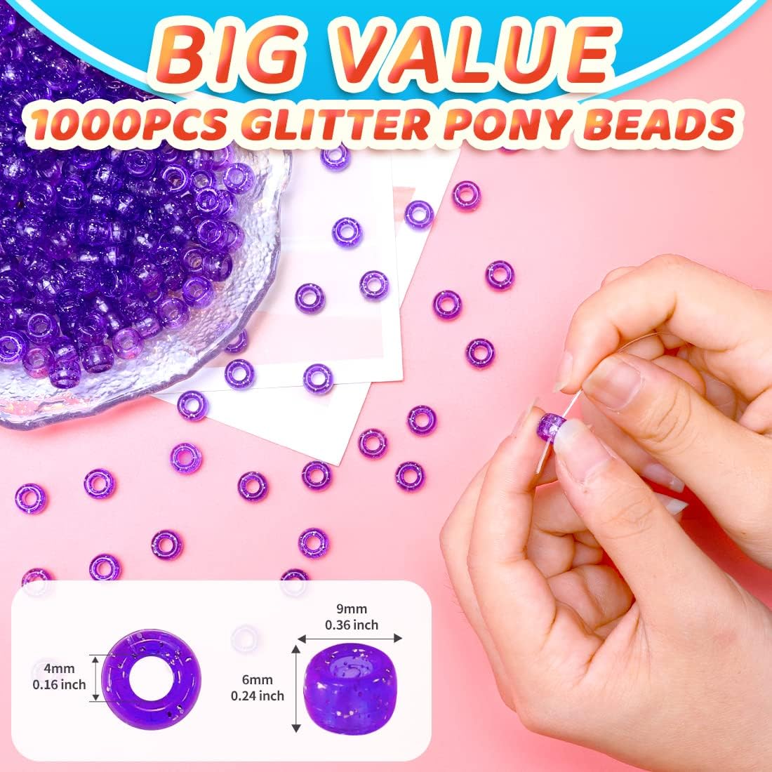 Glitter Pony Beads(1000pcs Dark Yellow Glitter), Beads for Jewelry Making, Beading Supplies, Arts & Crafts Materials for Jewelry Making.