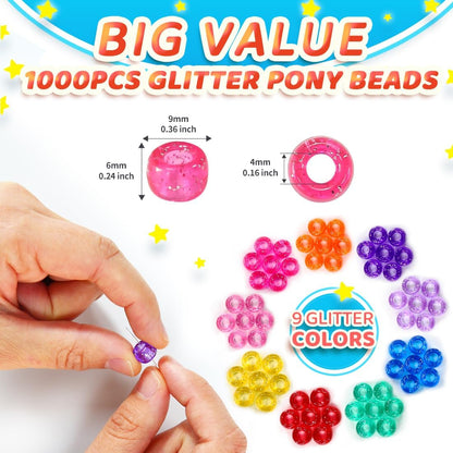 Glitter Pony Beads(1000pcs Dark Yellow Glitter), Beads for Jewelry Making, Beading Supplies, Arts & Crafts Materials for Jewelry Making.