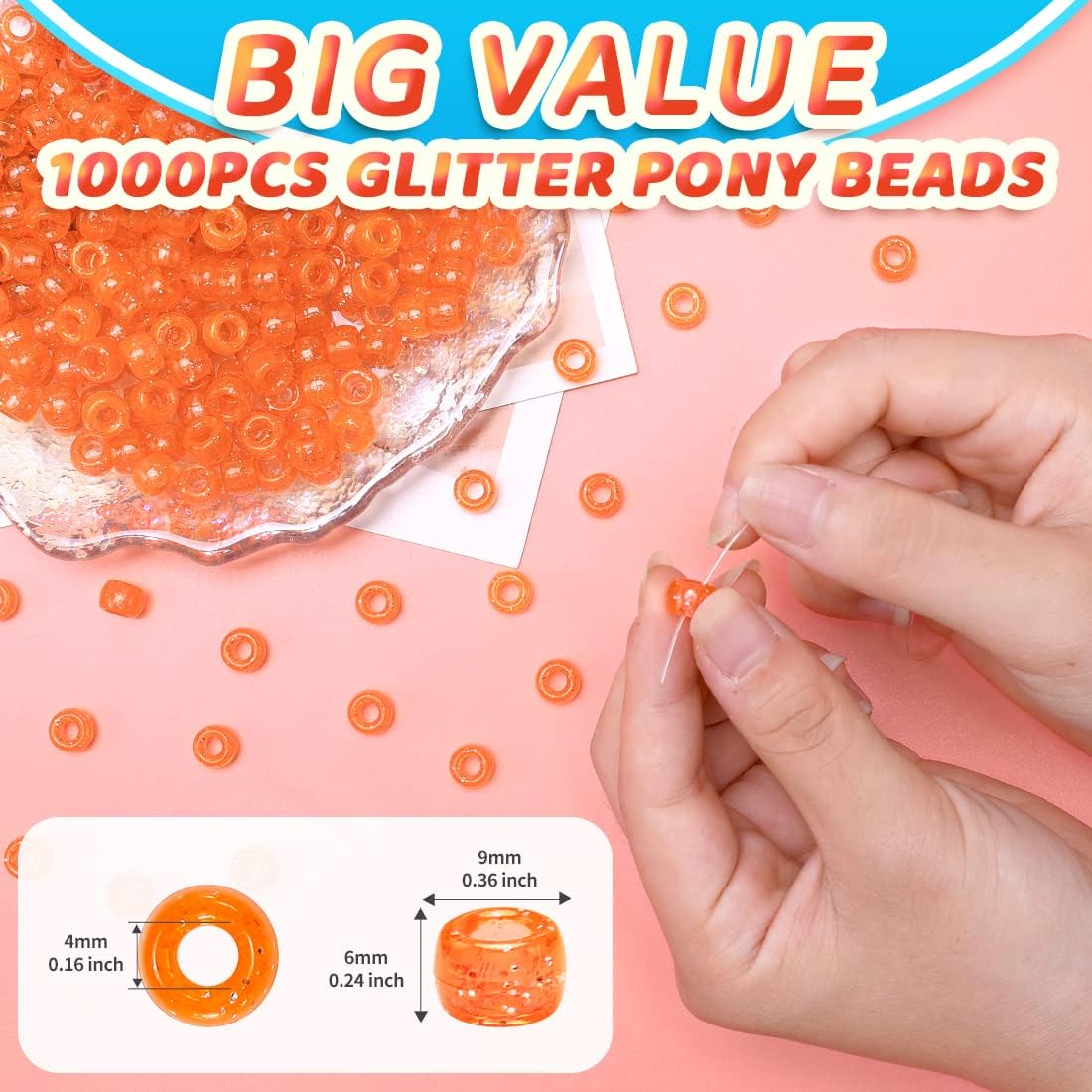 Glitter Pony Beads(1000pcs Dark Yellow Glitter), Beads for Jewelry Making, Beading Supplies, Arts & Crafts Materials for Jewelry Making.