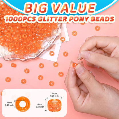 Glitter Pony Beads(1000pcs Dark Yellow Glitter), Beads for Jewelry Making, Beading Supplies, Arts & Crafts Materials for Jewelry Making.