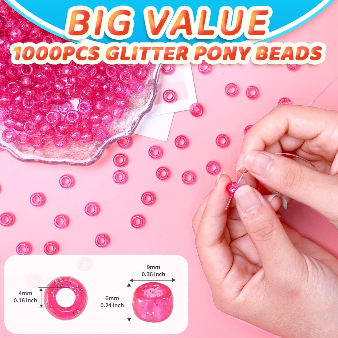 Glitter Pony Beads(1000pcs Dark Yellow Glitter), Beads for Jewelry Making, Beading Supplies, Arts & Crafts Materials for Jewelry Making.