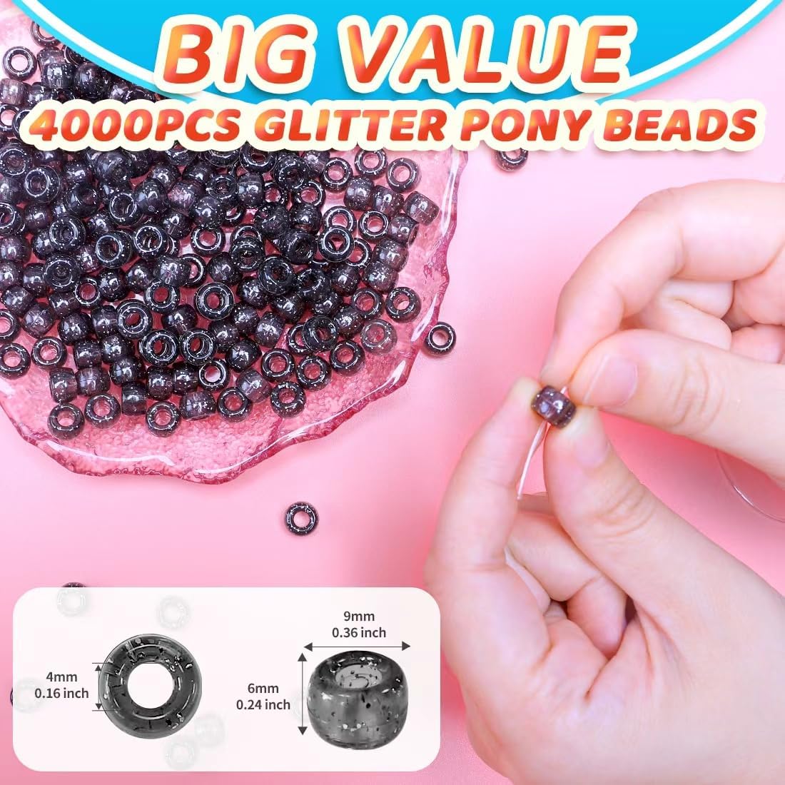 Glitter Pony Beads(1000pcs Dark Yellow Glitter), Beads for Jewelry Making, Beading Supplies, Arts & Crafts Materials for Jewelry Making.